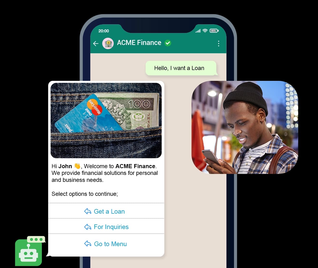 An AI agent replying to a customer on WhatsApp